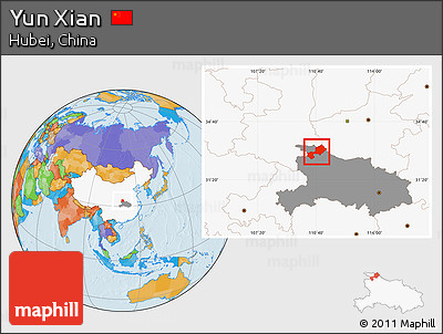 Political Location Map of Yun Xian, highlighted country, highlighted parent region