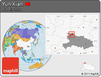 Political Location Map of Yun Xian, highlighted country, highlighted parent region