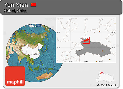 Satellite Location Map of Yun Xian, highlighted country, highlighted parent region