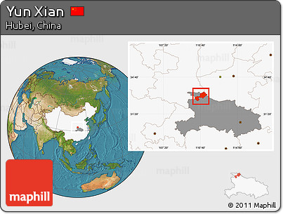Satellite Location Map of Yun Xian, highlighted country, highlighted parent region