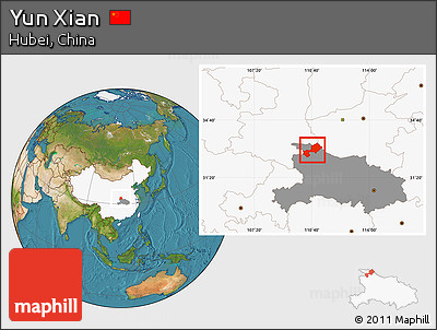 Satellite Location Map of Yun Xian, highlighted country, highlighted parent region