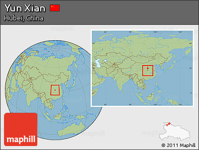 Savanna Style Location Map of Yun Xian, within the entire country