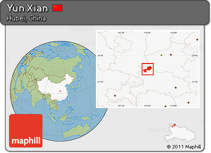 Savanna Style Location Map of Yun Xian, highlighted country