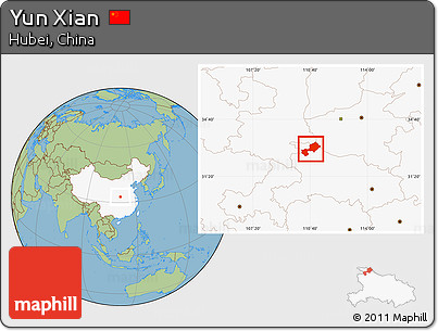 Savanna Style Location Map of Yun Xian, highlighted country