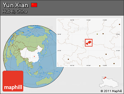 Savanna Style Location Map of Yun Xian, highlighted country