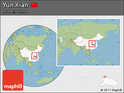Savanna Style Location Map of Yun Xian, highlighted country, highlighted parent region, within the entire country
