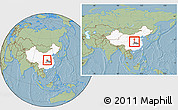 Savanna Style Location Map of Yun Xian, highlighted country, highlighted parent region, within the entire country, hill shading
