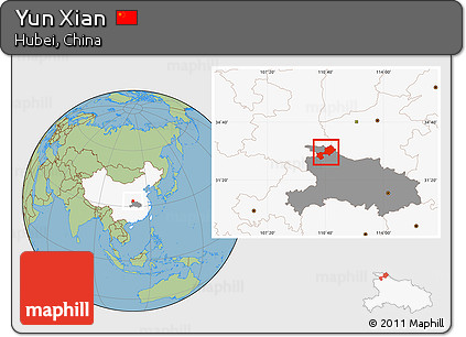 Savanna Style Location Map of Yun Xian, highlighted country, highlighted parent region