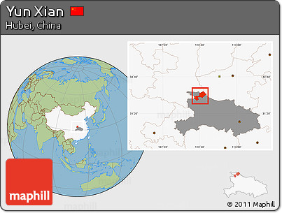 Savanna Style Location Map of Yun Xian, highlighted country, highlighted parent region