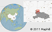 Savanna Style Location Map of Yun Xian, highlighted country, highlighted parent region, hill shading