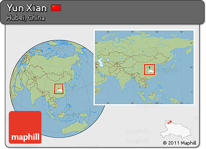 Savanna Style Location Map of Yun Xian, highlighted parent region, within the entire country
