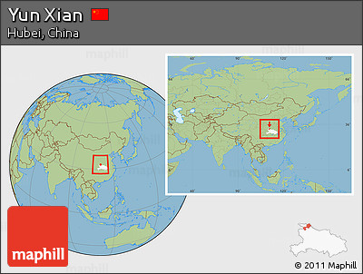 Savanna Style Location Map of Yun Xian, highlighted parent region, within the entire country