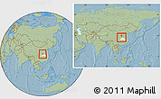 Savanna Style Location Map of Yun Xian, highlighted parent region, within the entire country, hill shading