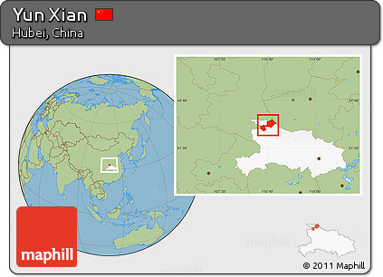 Savanna Style Location Map of Yun Xian, highlighted parent region
