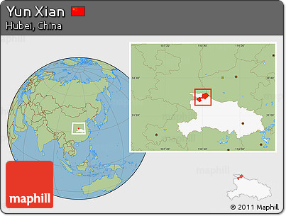 Savanna Style Location Map of Yun Xian, highlighted parent region