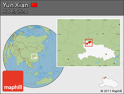 Savanna Style Location Map of Yun Xian, highlighted parent region