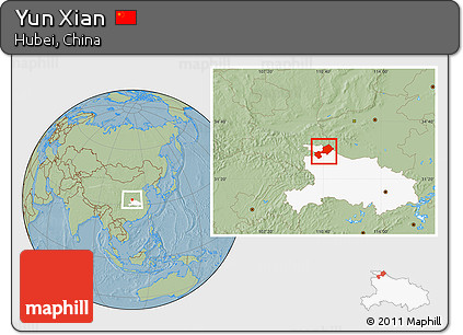 Savanna Style Location Map of Yun Xian, highlighted parent region, hill shading