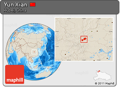 Shaded Relief Location Map of Yun Xian