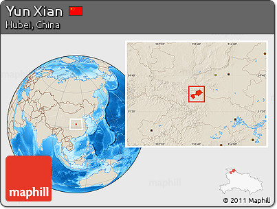 Shaded Relief Location Map of Yun Xian