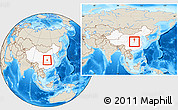 Shaded Relief Location Map of Yun Xian, highlighted country, within the entire country