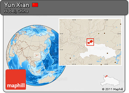 Shaded Relief Location Map of Yun Xian, highlighted parent region