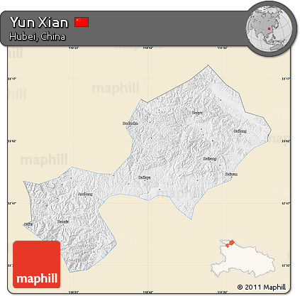 Classic Style Map of Yun Xian, single color outside