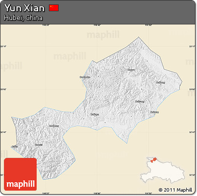 Classic Style Map of Yun Xian, single color outside