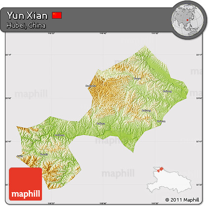Physical Map of Yun Xian, cropped outside