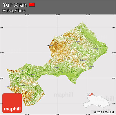 Physical Map of Yun Xian, cropped outside