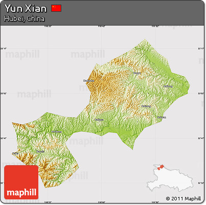 Physical Map of Yun Xian, cropped outside