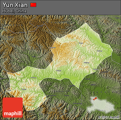 Physical Map of Yun Xian, darken