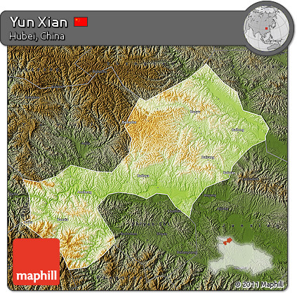 Physical Map of Yun Xian, darken