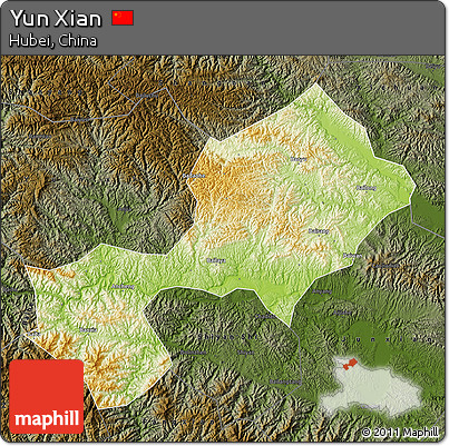 Physical Map of Yun Xian, darken