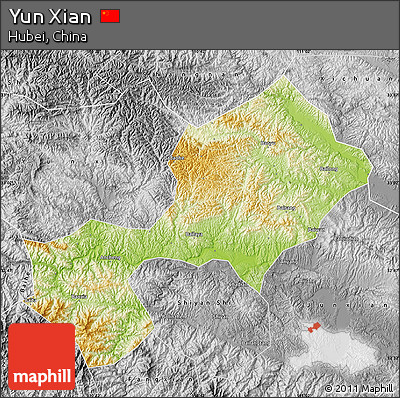 Physical Map of Yun Xian, desaturated