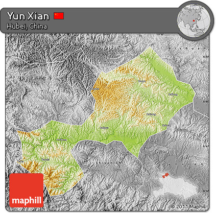 Physical Map of Yun Xian, desaturated
