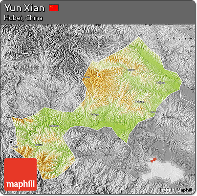 Physical Map of Yun Xian, desaturated