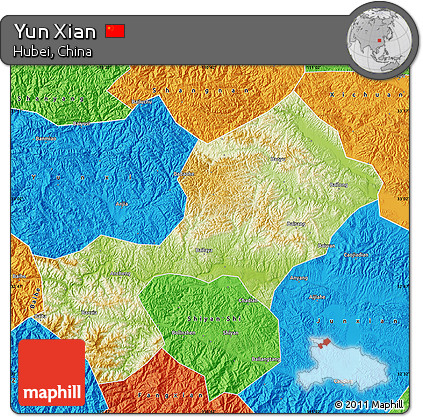 Physical Map of Yun Xian, political outside