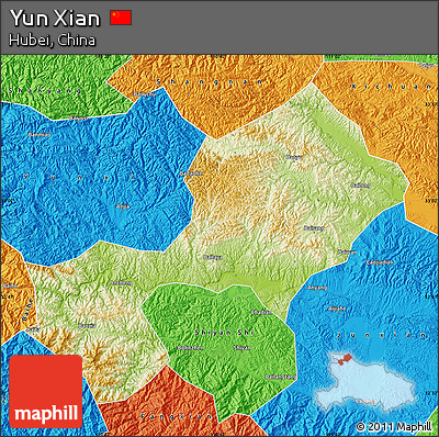 Physical Map of Yun Xian, political outside