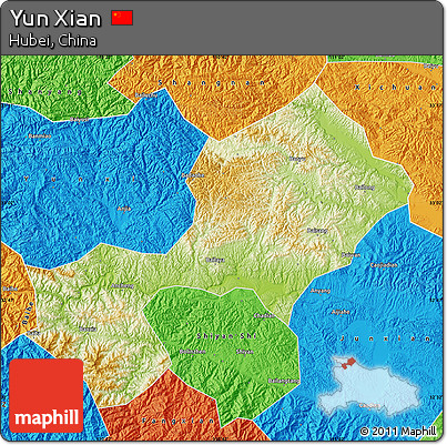 Physical Map of Yun Xian, political outside