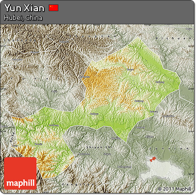 Physical Map of Yun Xian, semi-desaturated
