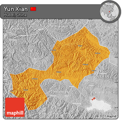 Political Map of Yun Xian, lighten, desaturated