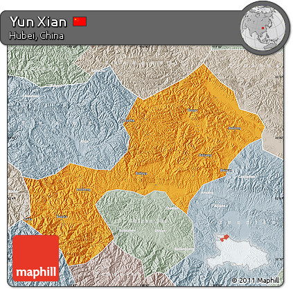 Political Map of Yun Xian, lighten, semi-desaturated