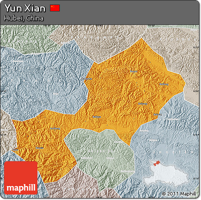 Political Map of Yun Xian, lighten, semi-desaturated