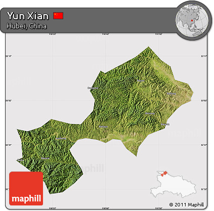 Satellite Map of Yun Xian, cropped outside