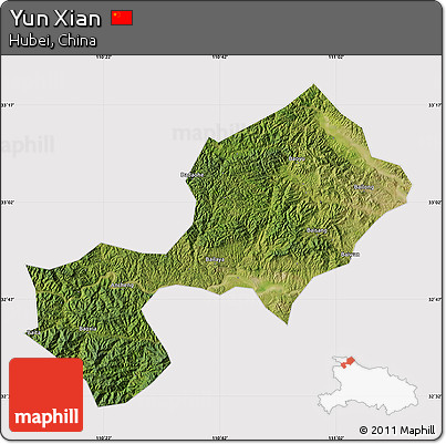 Satellite Map of Yun Xian, cropped outside