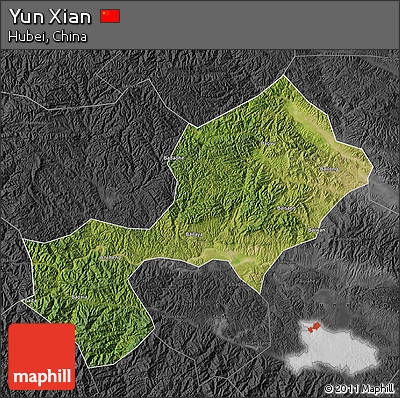 Satellite Map of Yun Xian, darken, desaturated