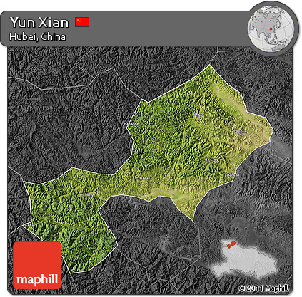 Satellite Map of Yun Xian, darken, desaturated