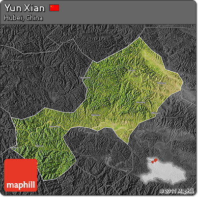 Satellite Map of Yun Xian, darken, desaturated