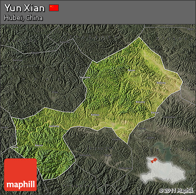 Satellite Map of Yun Xian, darken, semi-desaturated