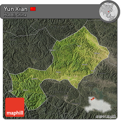 Satellite Map of Yun Xian, darken, semi-desaturated